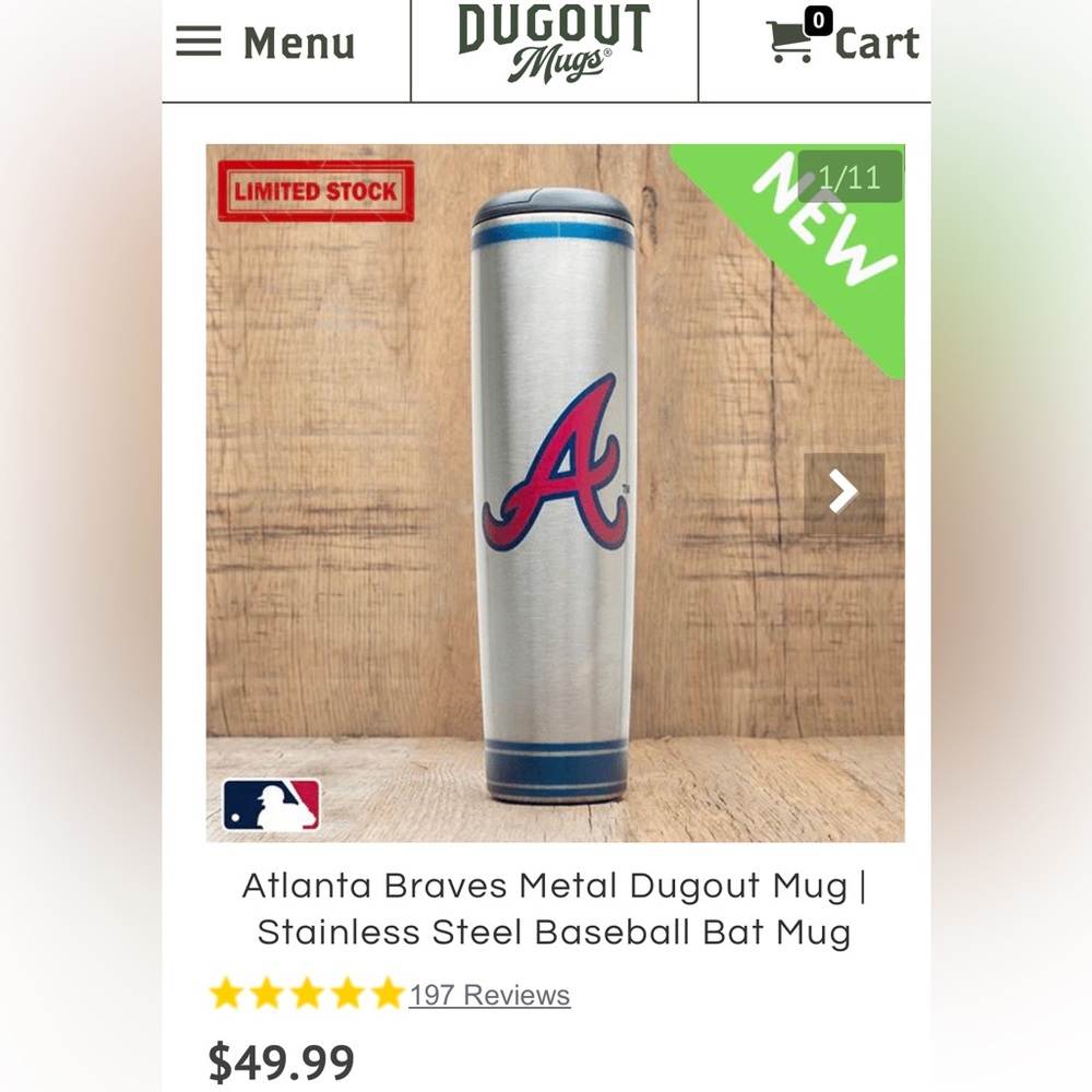 Atlanta Braves Silver Metal Dugout Mug NIB